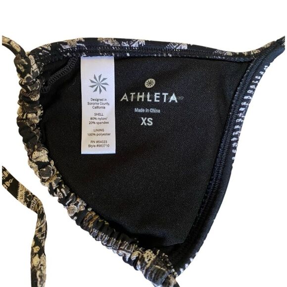 Athleta Martina Geometric Print String Triangle Bikini Top XS Black White Tan - Picture 10 of 11
